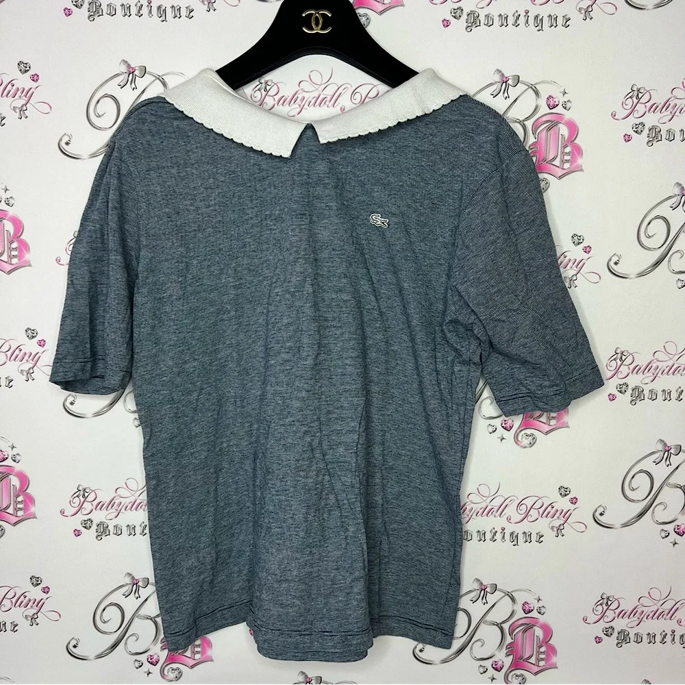 Lacoste live collared shirt striped navy white logo crocodile front milkmaid y2k - Picture 1 of 10